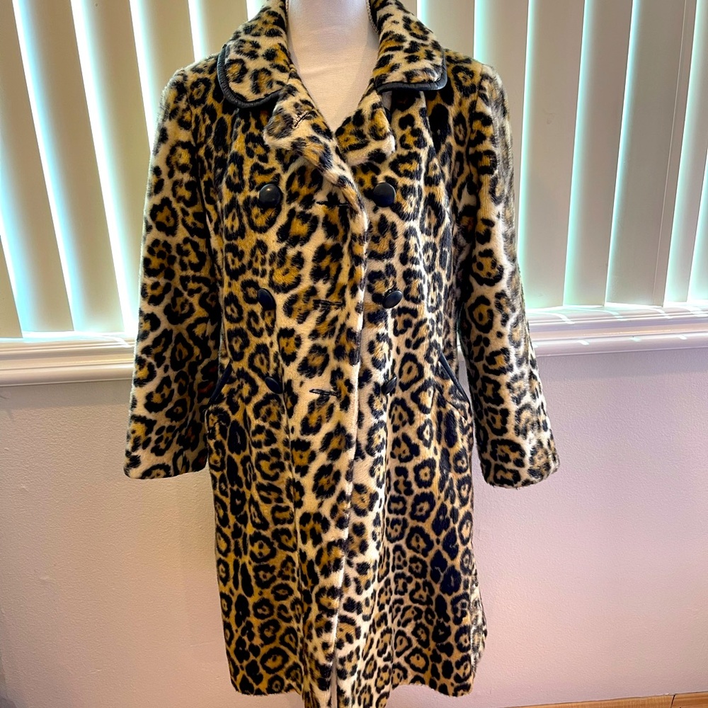 🐆Vintage Leopard Print Faux Fur Car Coat🐆